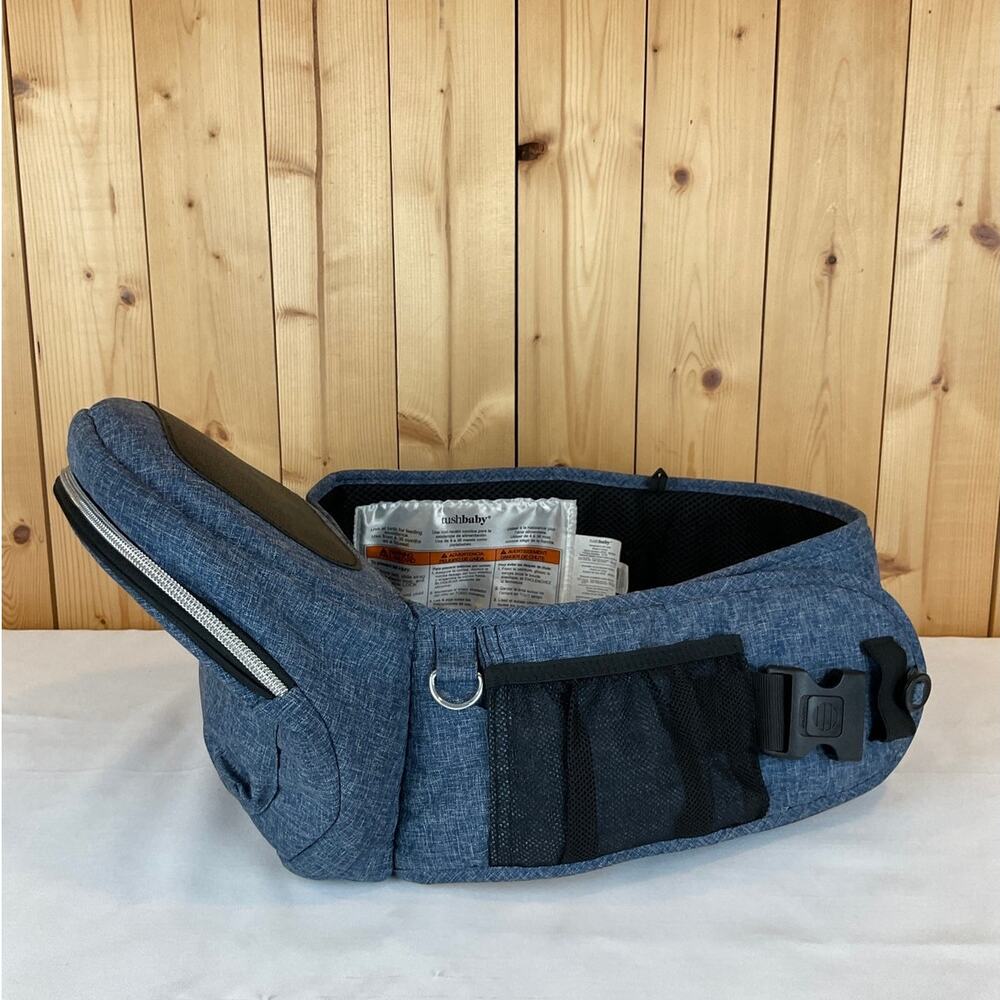TushBaby Hip Seat Baby Holder with Mesh Bottle Pocket- Denim Blue - Picture 2 of 7